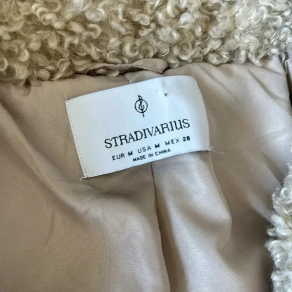 STRADIVARIUS DOUBLE BUTTON TEDDY COAT IN PUTTY-NEUTRAL sz M - Picture 3 of 10